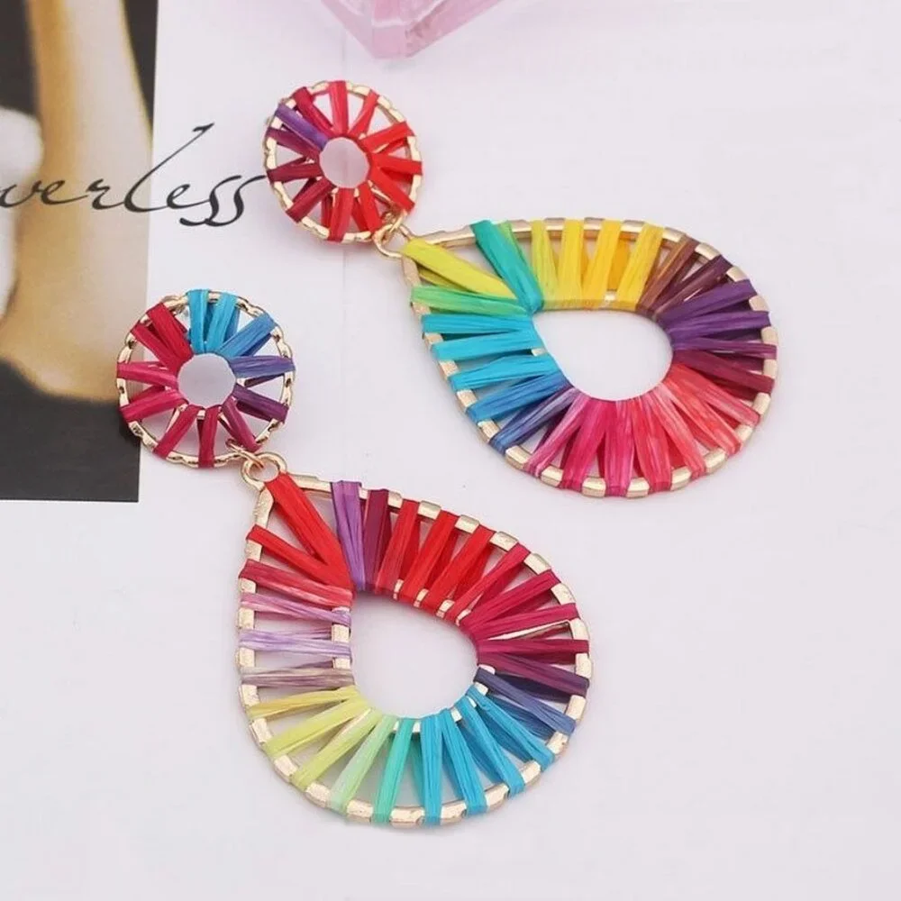 Lyanna Colorful Bohemian Cotton Weaved Earrings Teardrop Shaped Gift Packaged - Picture 1 of 8